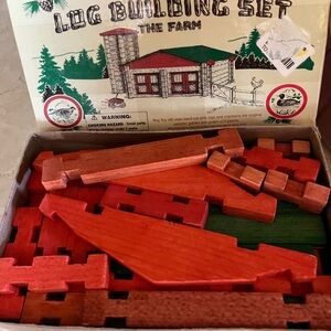 Roy Toy Log Building Set No.11 The Farm 50pc Pine Wood USA Made